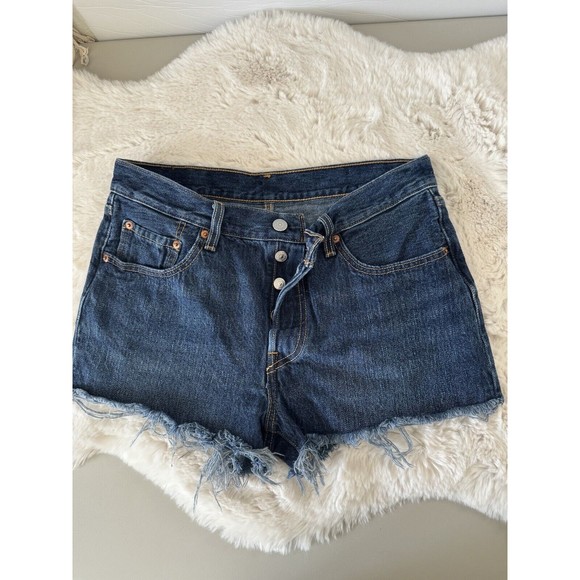 Levi's 501 Shorts Womens 29 High Rise Button Fly Cut Off Stretch Denim B… - Picture 1 of 10